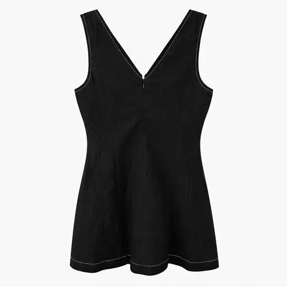 Banana Republic Linen Blend Black V- Neck Sheath Dress Above Knee Women’s 10 - Picture 2 of 9